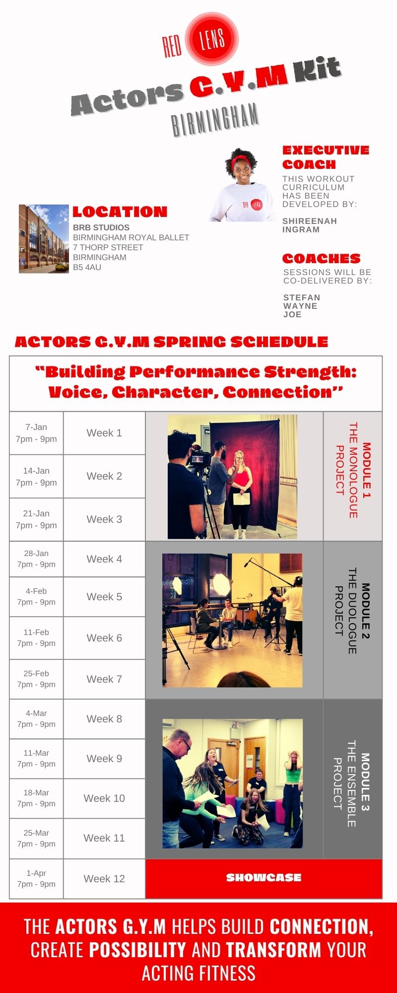 Actors G.Y.M BIRMINGHAM - Group Acting Classes - Weds | 2hrs | 7pm | Birmingham Royal Ballet  7 Thorp Street  Birmingham  B5 4AU